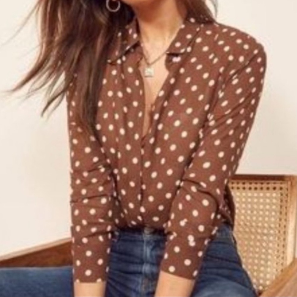 NWT NEW Reformation Violet polka dot button up M